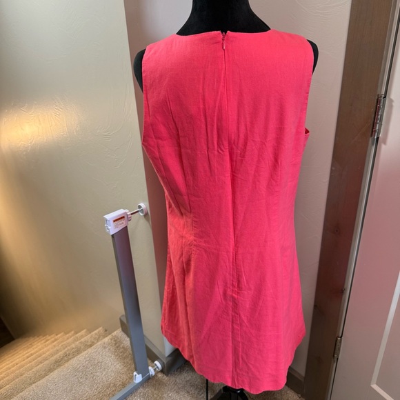 NWT J. Crew Linen Blend Scalloped Hem Vibrant Coral Pink Sleeveless Shift Dress - Picture 5 of 8